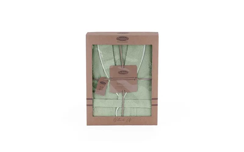 Turkish Unisex Cotton Waffle Bathrobe 1 PC - Mint ( S / M )