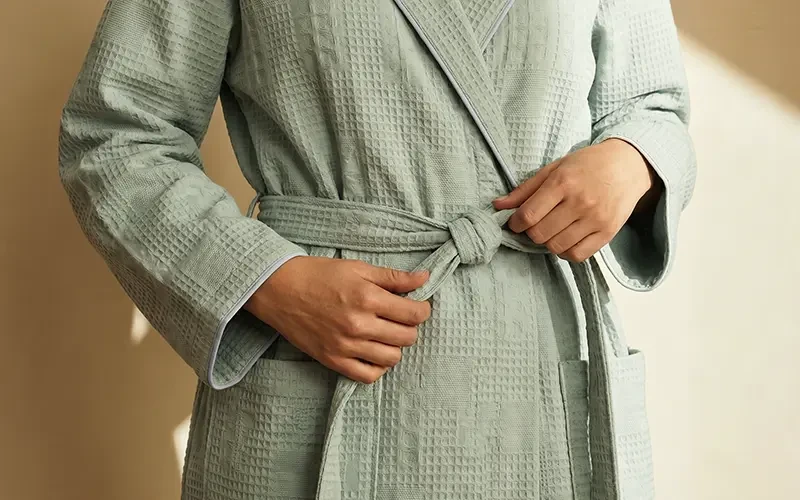 Turkish Unisex Cotton Waffle Bathrobe 1 PC - Mint ( S / M )
