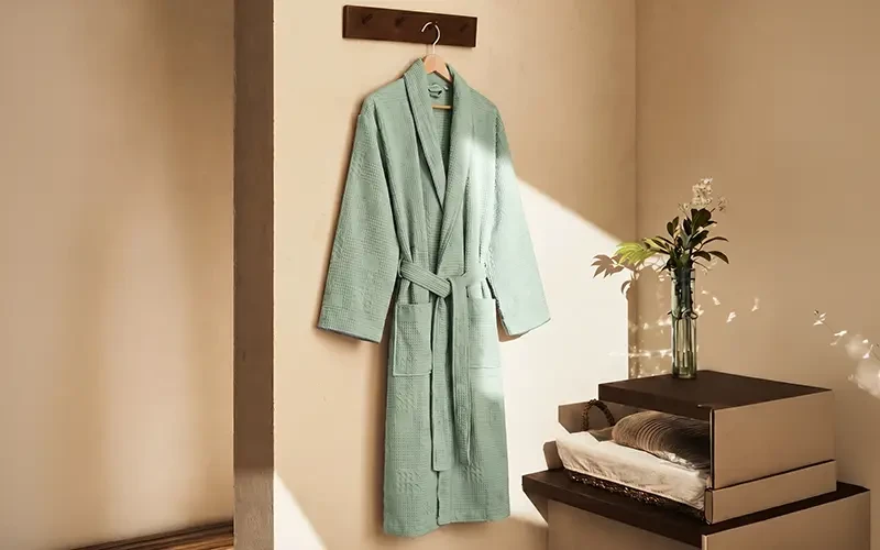 Turkish Unisex Cotton Waffle Bathrobe 1 PC - Mint ( S / M )