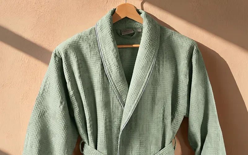 Turkish Unisex Cotton Waffle Bathrobe 1 PC - Mint ( S / M )