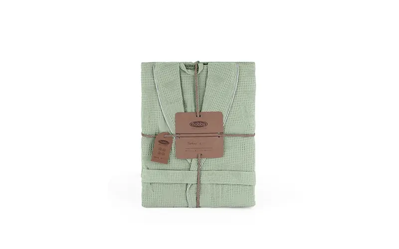 Turkish Unisex Cotton Waffle Bathrobe 1 PC - Mint ( S / M )