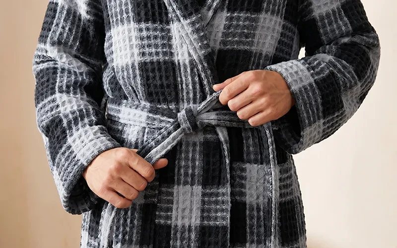 Stella Turkish Unisex Cotton Waffle Bathrobe 1PC - D.Grey & Silver ( XXL )