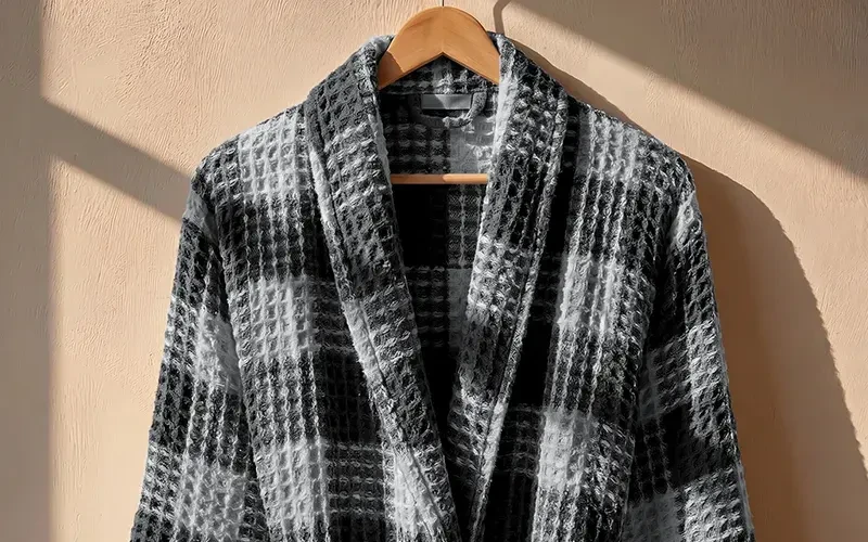 Stella Turkish Unisex Cotton Waffle Bathrobe 1PC - D.Grey & Silver ( L / XL )