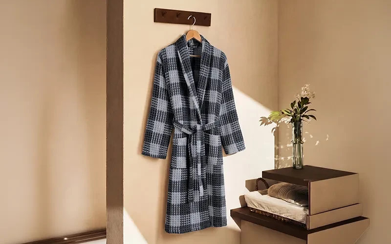 Stella Turkish Unisex Cotton Waffle Bathrobe 1PC - D.Grey & Silver ( S / M )
