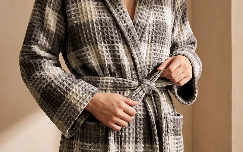 Stella Turkish Unisex Cotton Waffle Bathrobe 1PC - L.Brawn & L.Beige ( XXL )