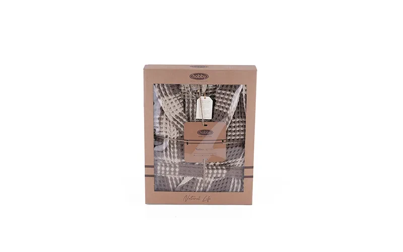 Stella Turkish Unisex Cotton Waffle Bathrobe 1PC - L.Brawn & L.Beige ( XXL )