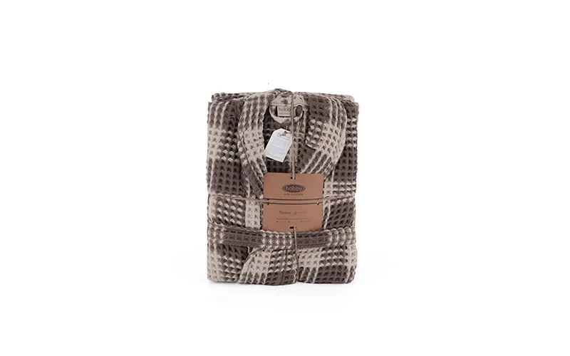 Stella Turkish Unisex Cotton Waffle Bathrobe 1PC - L.Brawn & L.Beige ( L / XL )