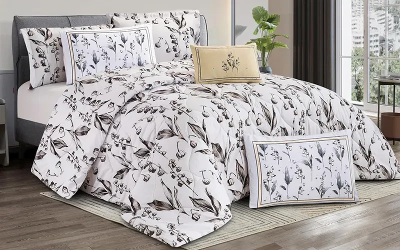 Zamzam Home Printed Comforter Bedding Set 5 PCS - Single White & Brown