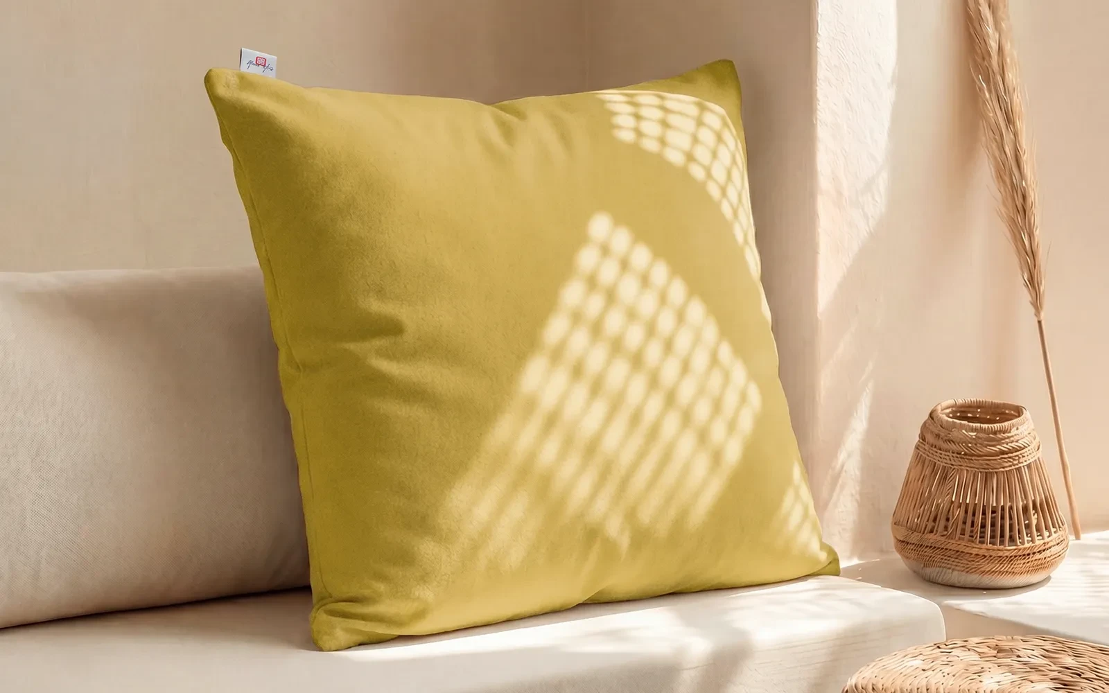 AL Saad Home Kazan Cotton Linen Cushion ( With Filling ) - ( 60 x 60 ) - Yellow