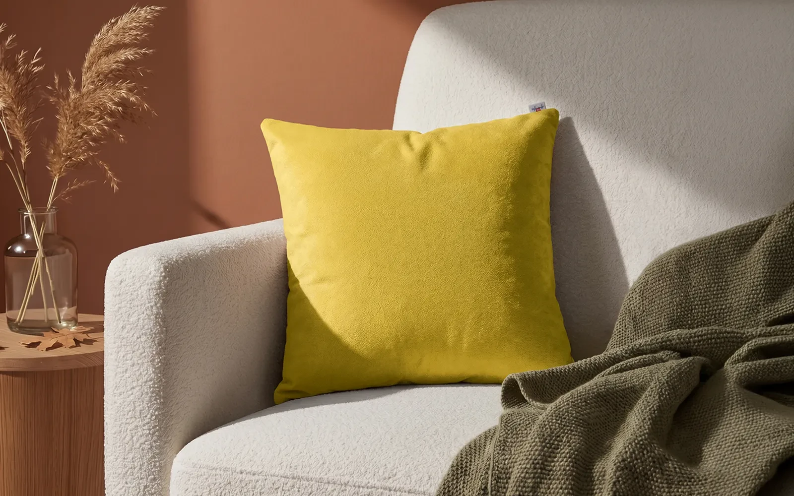 AL Saad Home Kazan Cotton Linen Cushion ( With Filling ) - ( 45 x 45 ) - Yellow