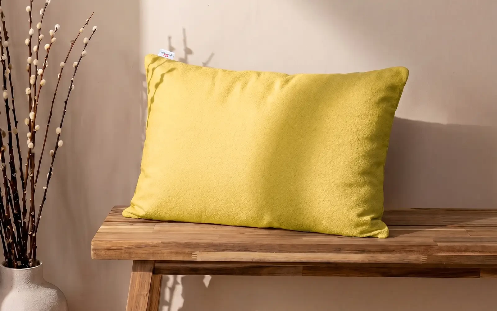 AL Saad Home Kazan Cotton Linen Cushion ( With Filling ) - ( 35 x 55 ) - Yellow