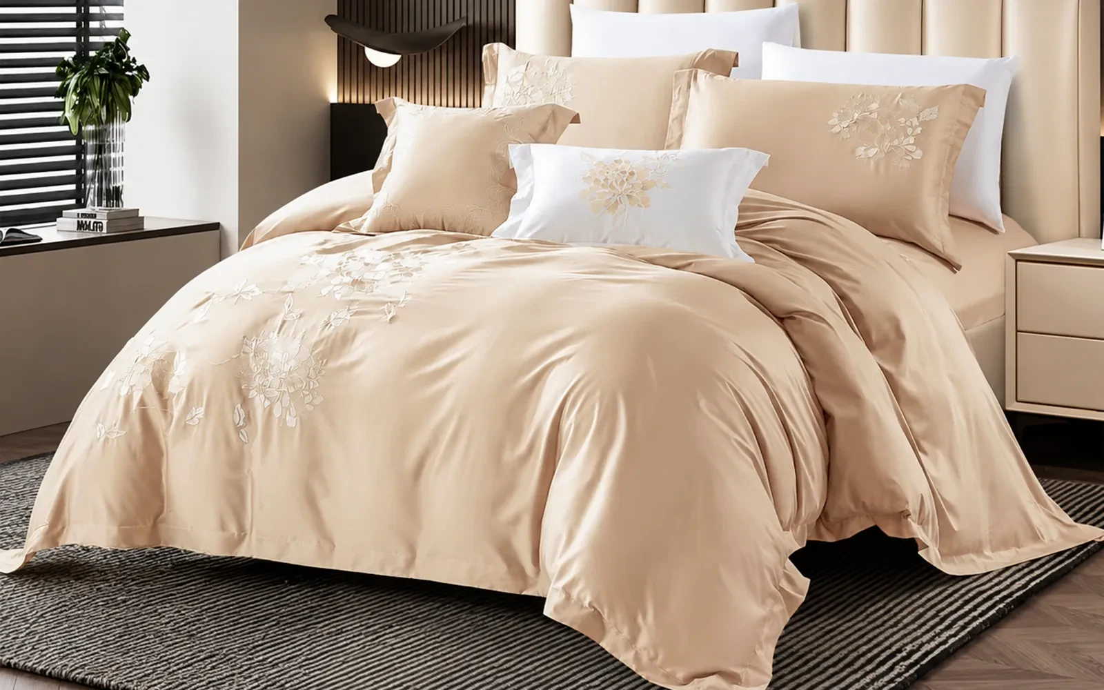 Isabella Cotton Embroidered Duvet Cover Bedding Set With Filling 9 PCS - King L.Brown