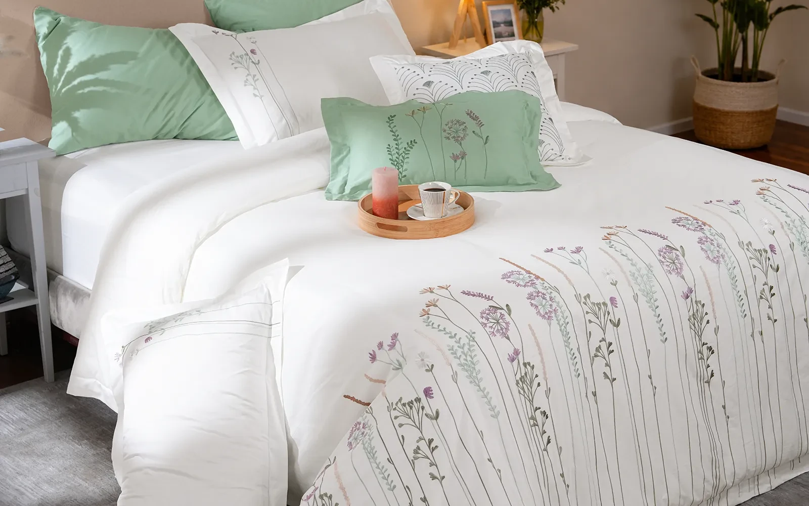 Isabella Cotton Embroidered Duvet Cover Bedding Set With Filling 9 PCS - King Multi Color