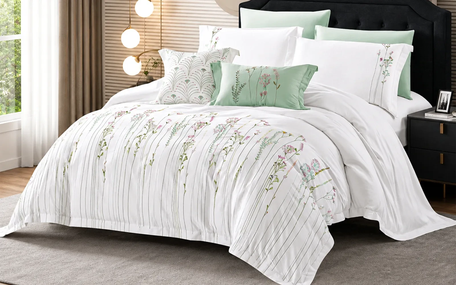 Isabella Cotton Embroidered Duvet Cover Bedding Set With Filling 9 PCS - King Multi Color