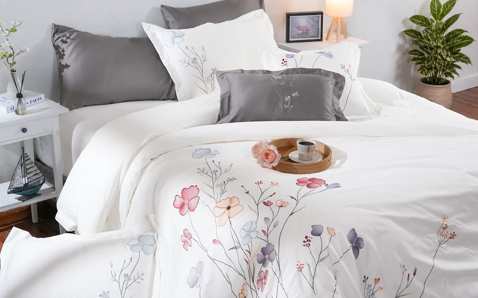 Isabella Cotton Embroidered Duvet Cover Bedding Set With Filling 9 PCS - King Multi Color