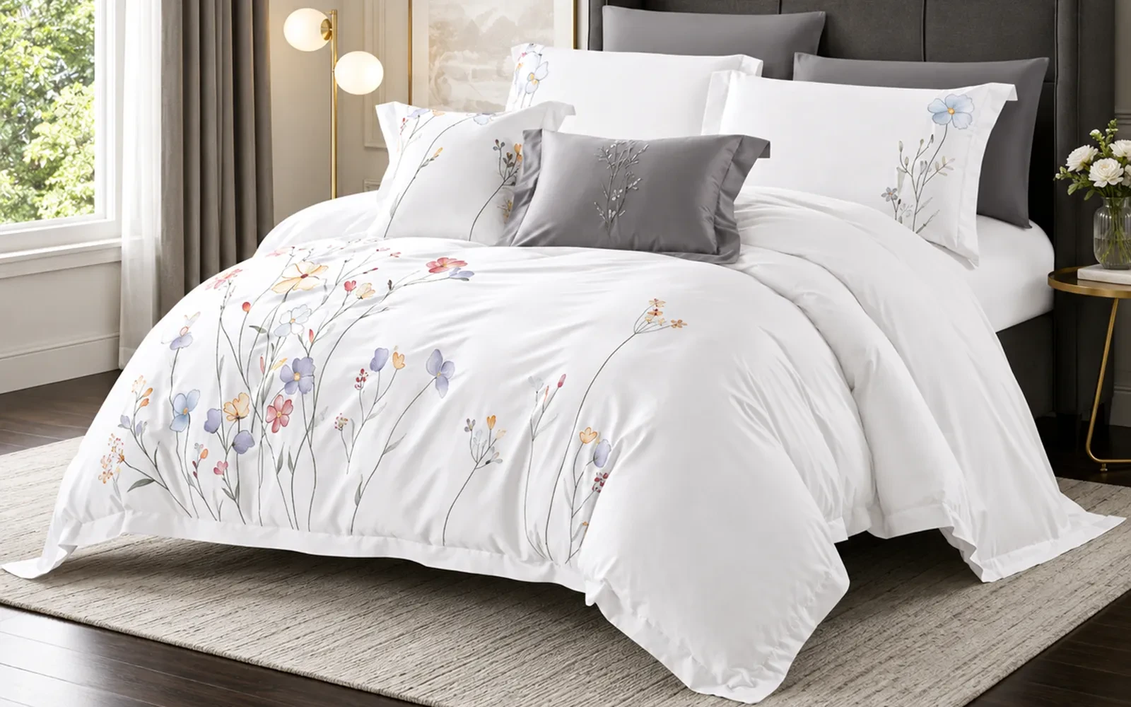 Isabella Cotton Embroidered Duvet Cover Bedding Set With Filling 9 PCS - King Multi Color