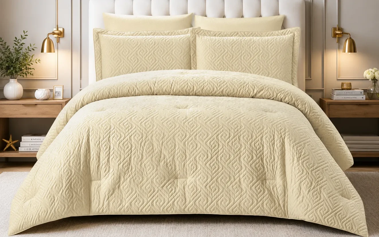 Mabel Cotton Comforter Bedding Set 6 PCS - King Beige