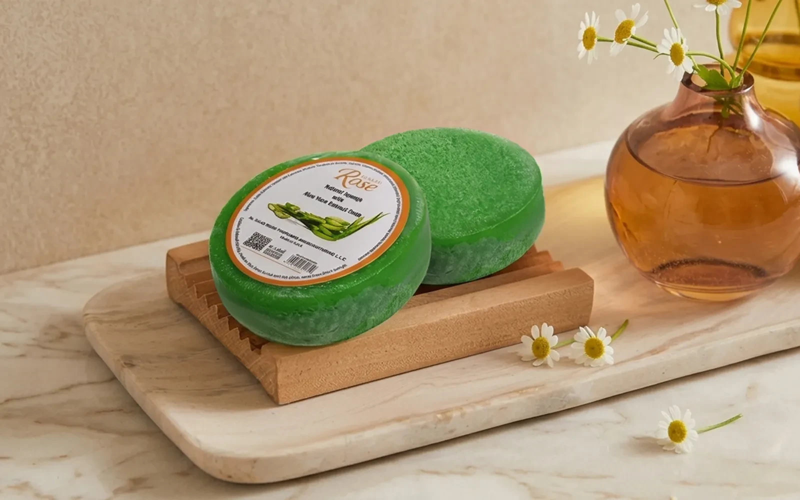 Al Saad Rose Natural Sponge Soap 1 Pc - With Aloe Vera Extract