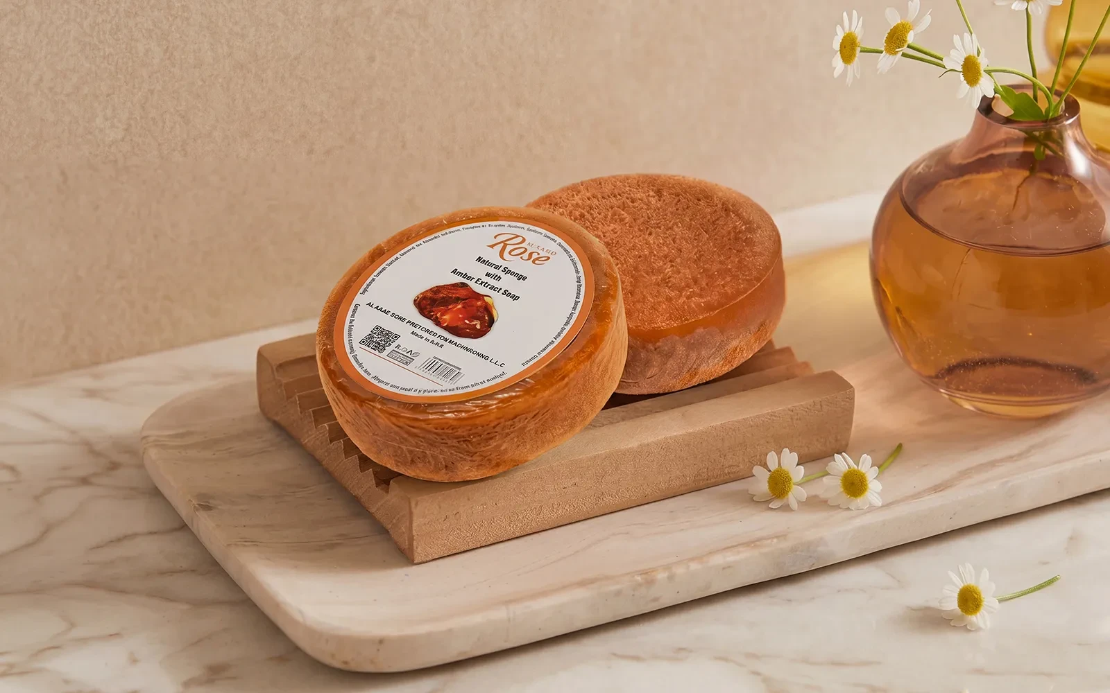 Al Saad Rose Natural Sponge Soap 1 Pc - With Amber Extract