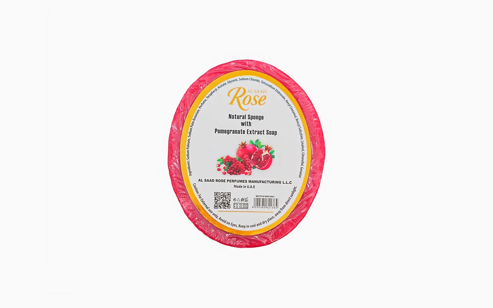 Al Saad Rose Natural Sponge Soap 1 Pc - With Pomegranate Extract