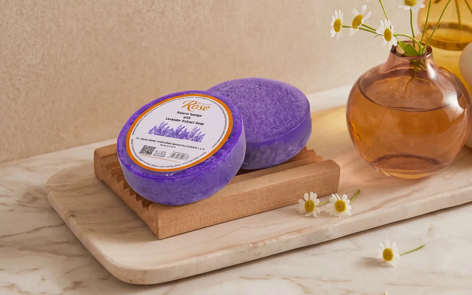 Al Saad Rose Natural Sponge Soap 1 Pc - With Lavender Extract