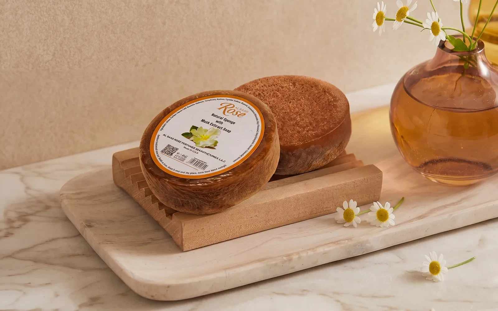 Al Saad Rose Natural Sponge Soap 1 Pc - With Musk Extract