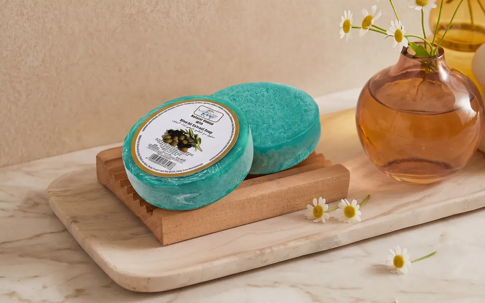 Al Saad Rose Natural Sponge Soap 1 Pc - With Olive Oil Extract