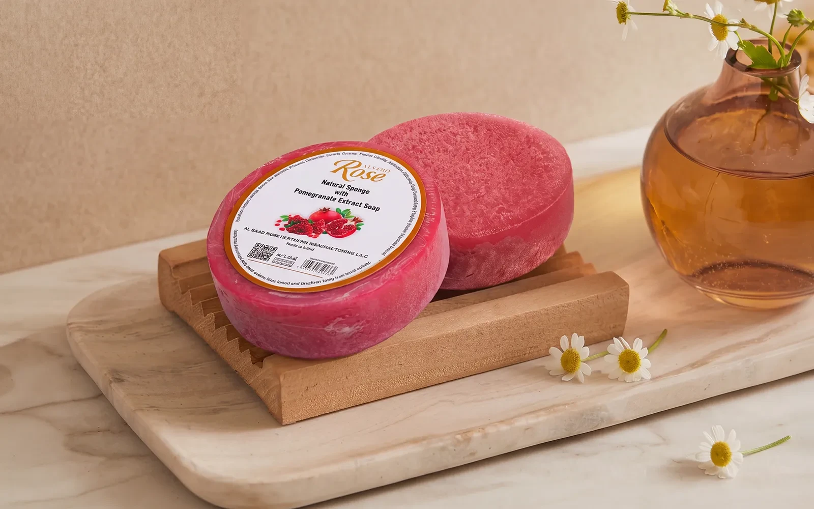 Al Saad Rose Natural Sponge Soap 1 Pc - With Pomegranate Extract