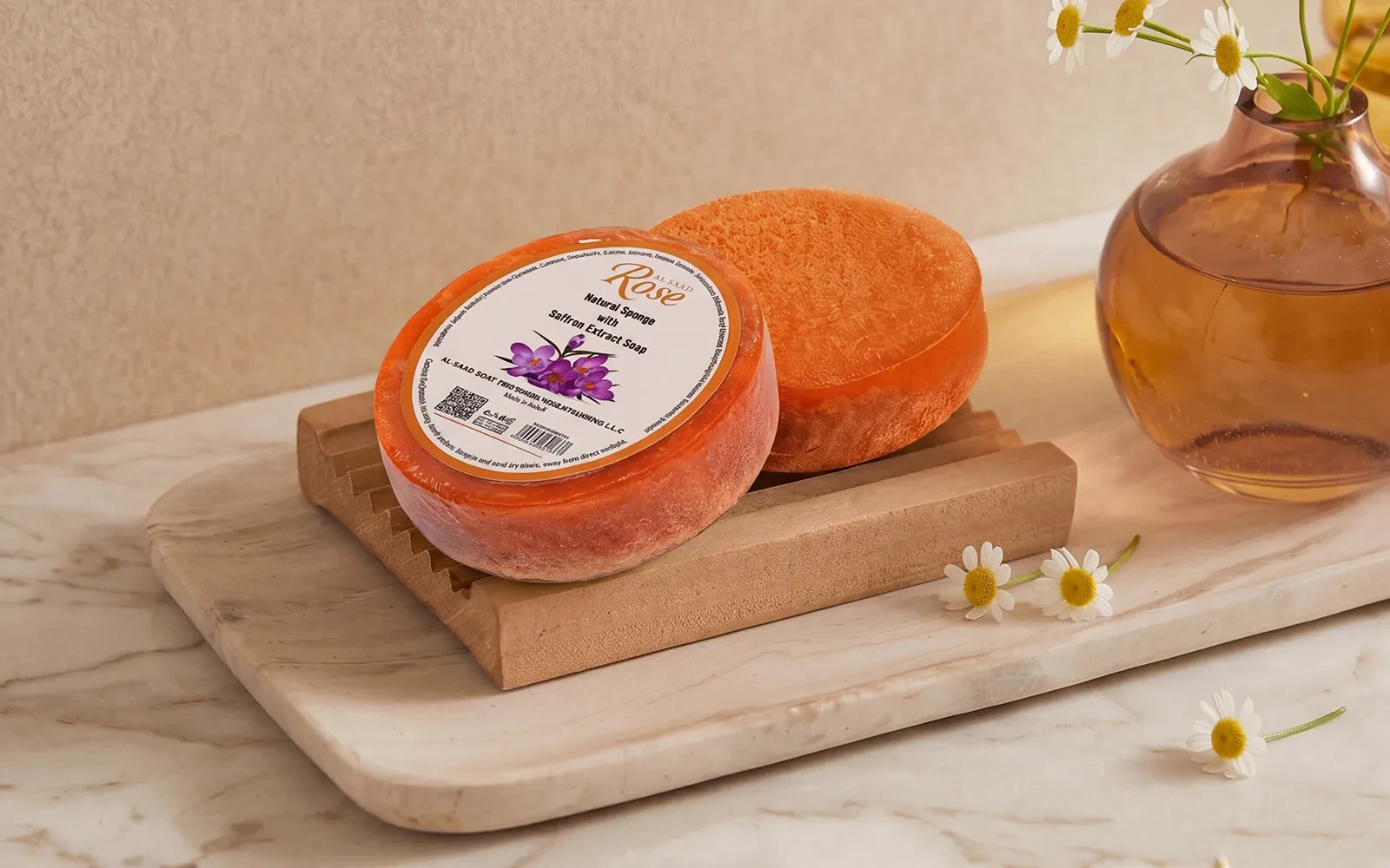 Al Saad Rose Natural Sponge Soap 1 Pc - With Saffron Extract