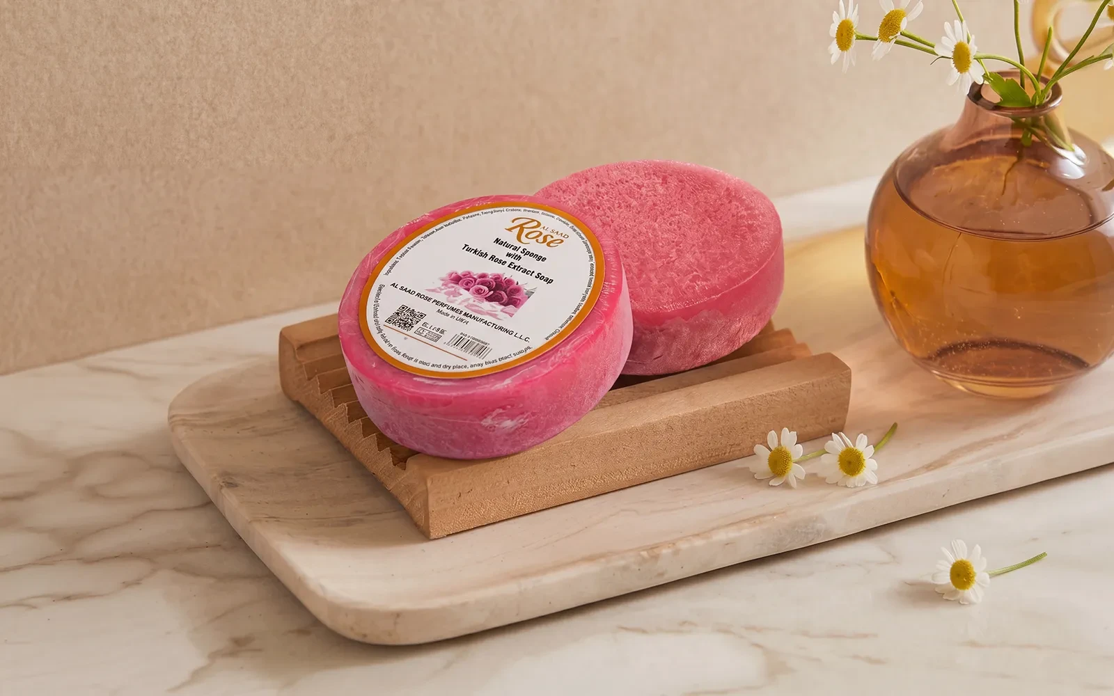 Al Saad Rose Natural Sponge Soap 1 Pc - With Turkish Rose Extract