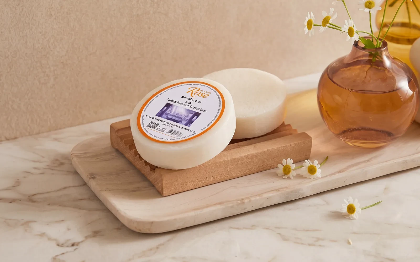 Al Saad Rose Natural Sponge Soap 1 Pc - With Turkish Hammam 