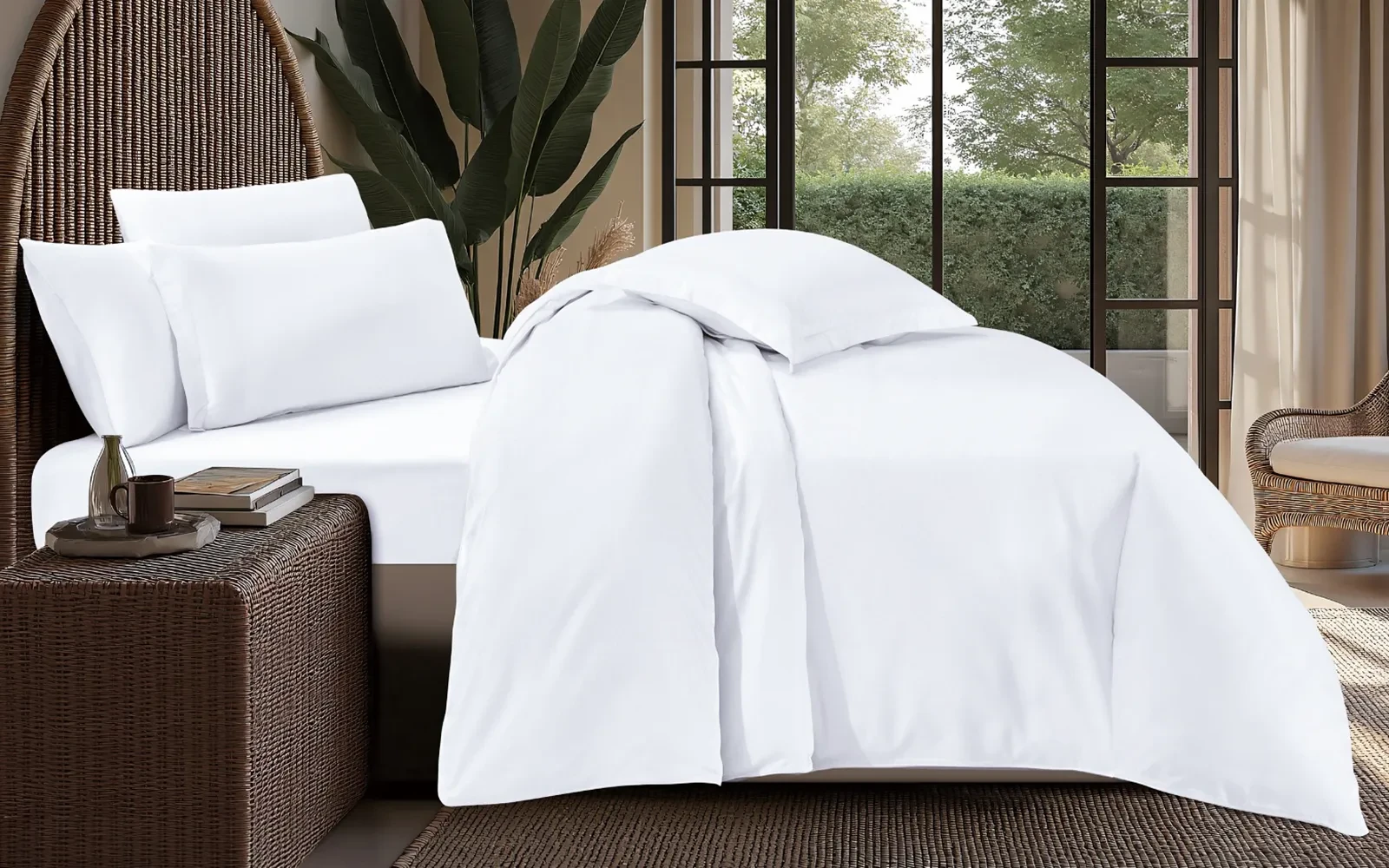 Belle Cotton Plain Duvet Cover Bedding Set Without Filling 6 PCS - King White