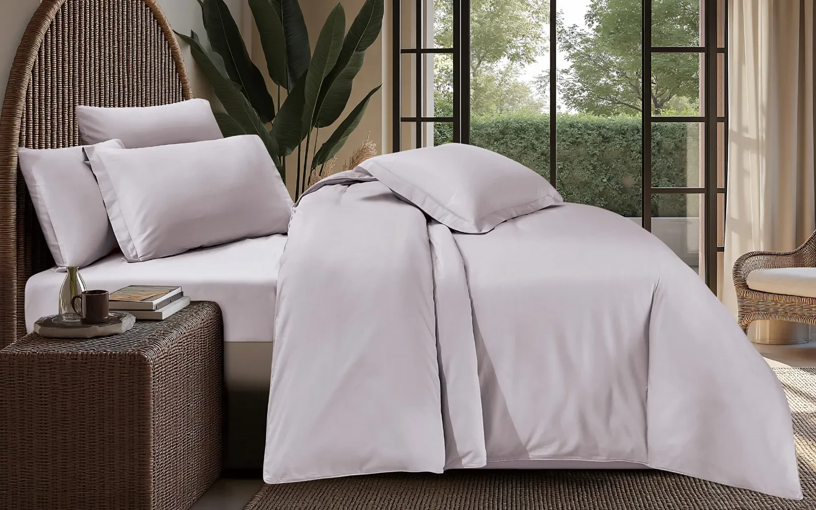 Belle Cotton Plain Duvet Cover Bedding Set Without Filling 6 PCS - King Beige