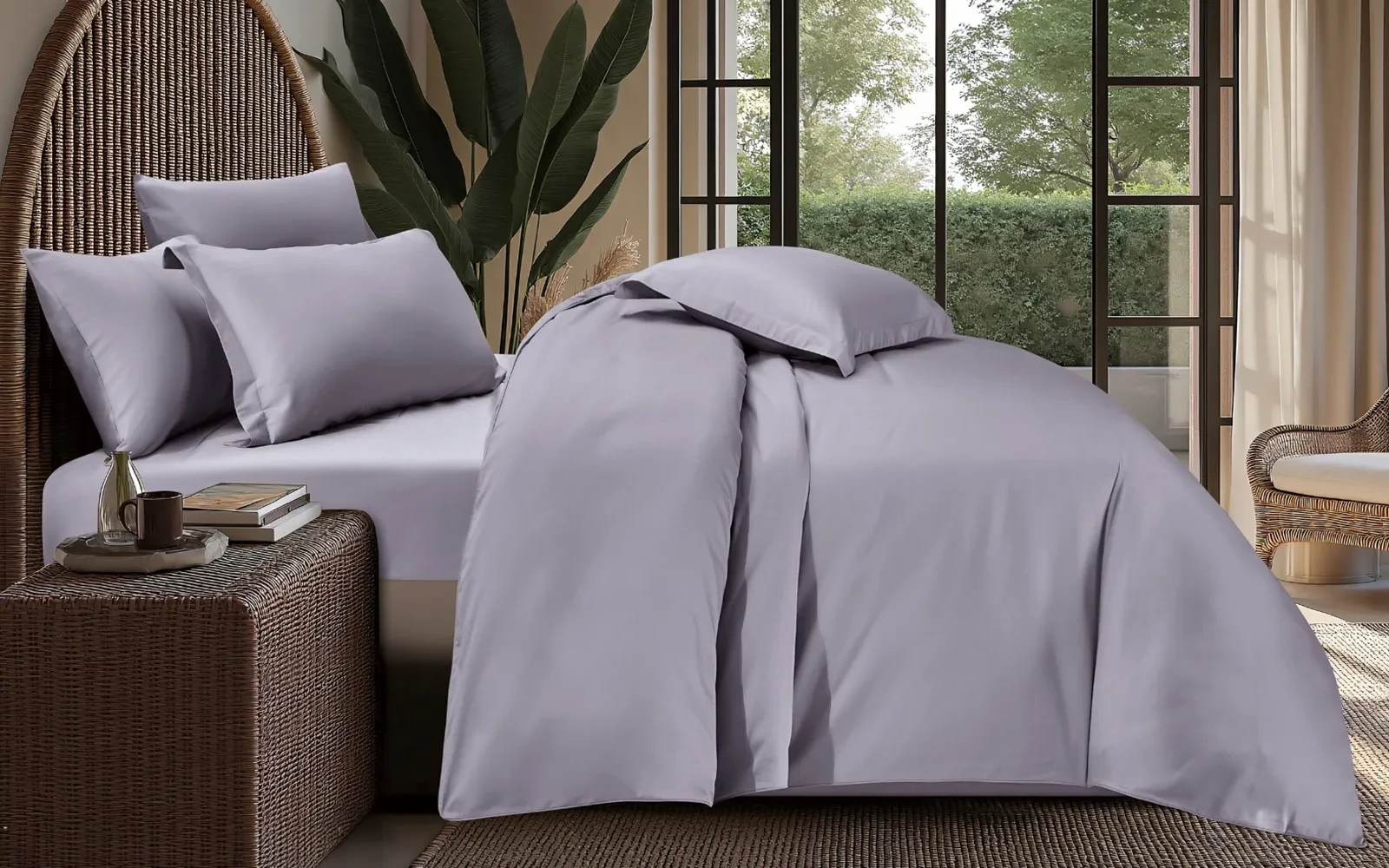 Belle Cotton Plain Duvet Cover Bedding Set Without Filling 6 PCS - King L.Grey