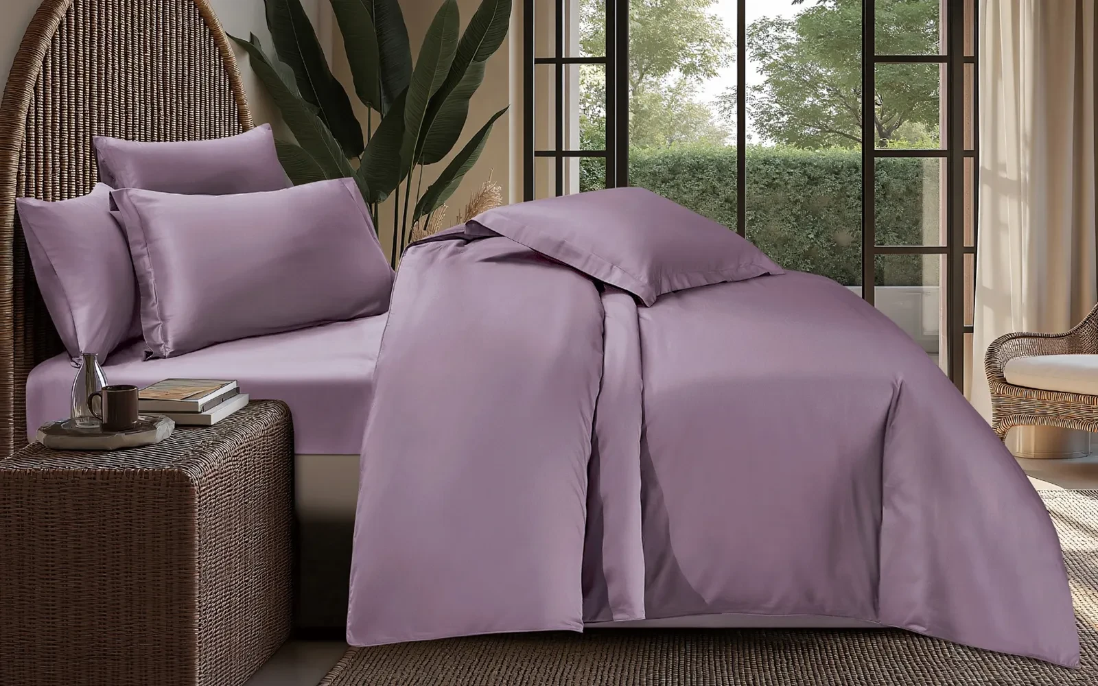 Belle Cotton Plain Duvet Cover Bedding Set Without Filling 6 PCS - King Purple