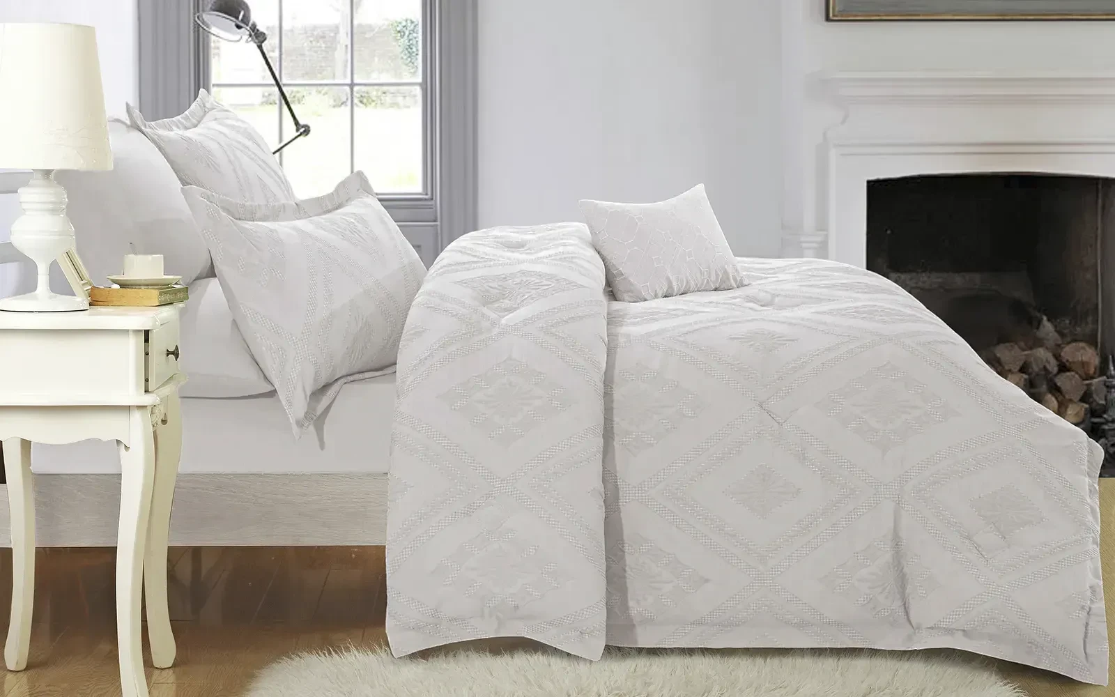 Andalus Cotton Waffle  Jacquard Comforter Bedding Set 7 PCS - King L.Beige
