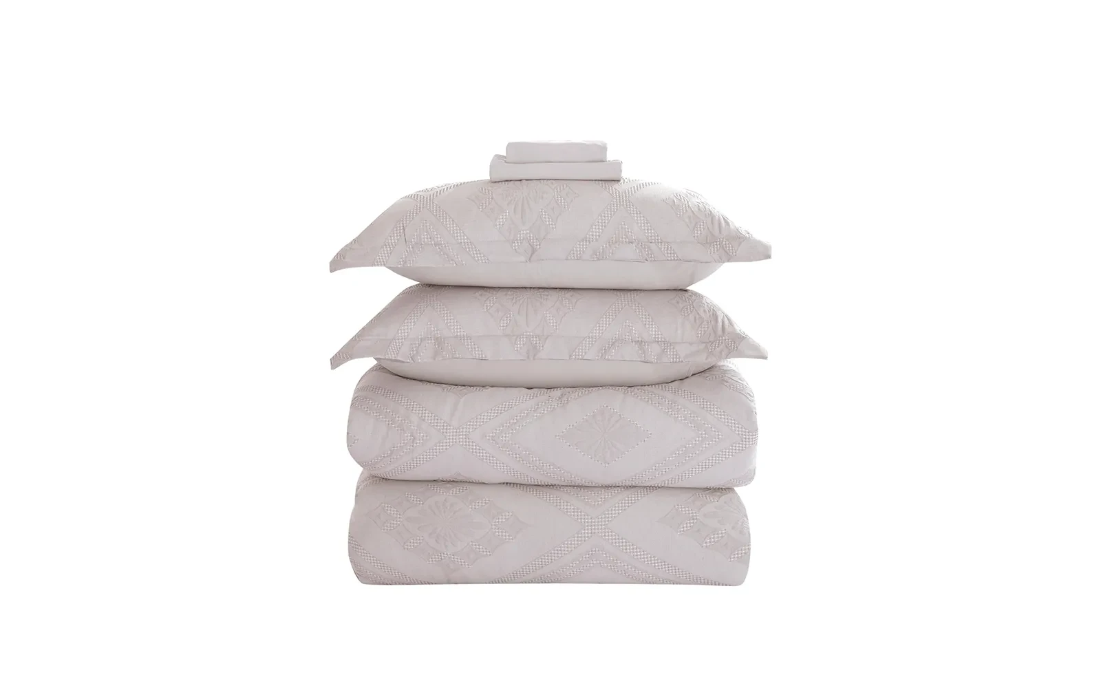 Andalus Cotton Waffle  Jacquard Comforter Bedding Set 7 PCS - King Beige