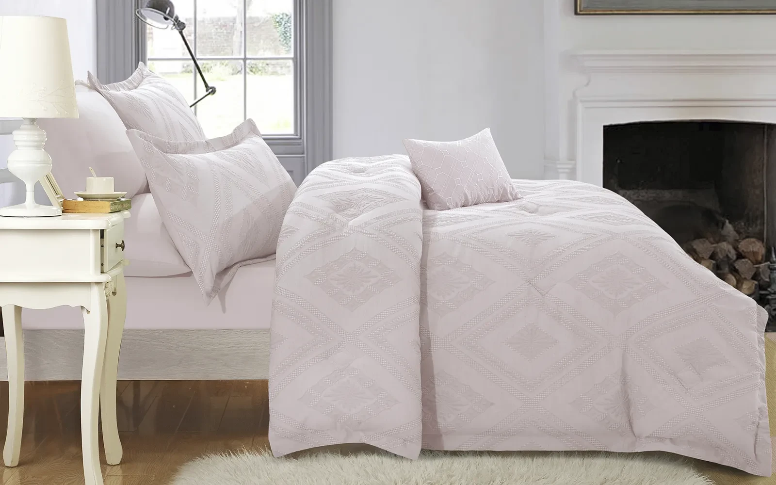 Andalus Cotton Waffle  Jacquard Comforter Bedding Set 7 PCS - King Beige