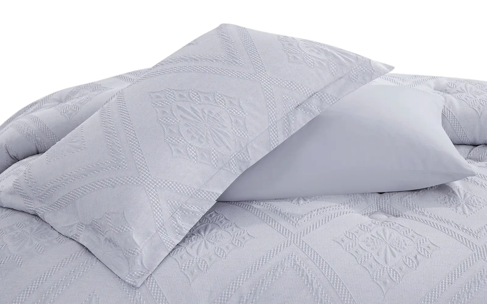 Andalus Cotton Waffle  Jacquard Comforter Bedding Set 7 PCS - King Silver
