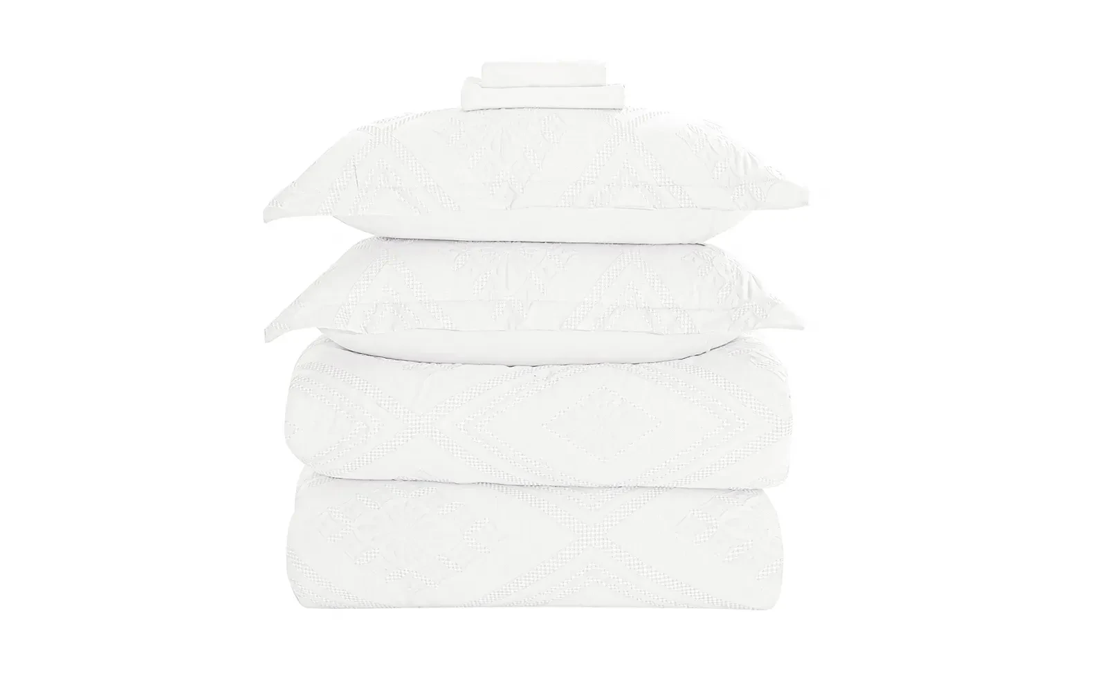 Andalus Cotton Waffle  Jacquard Comforter Bedding Set 6 PCS - Queen Off White