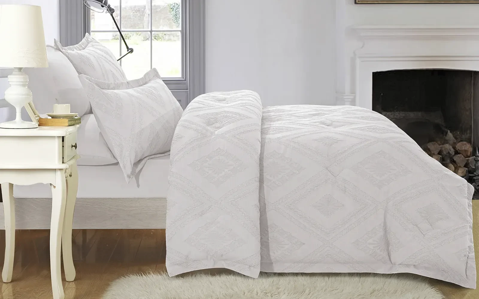 Andalus Cotton Waffle  Jacquard Comforter Bedding Set 6 PCS - Queen L.Beige