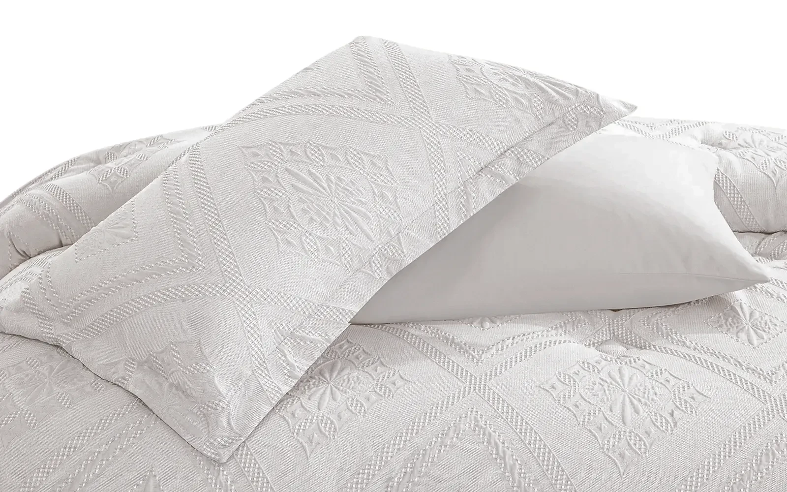 Andalus Cotton Waffle  Jacquard Comforter Bedding Set 6 PCS - Queen L.Beige