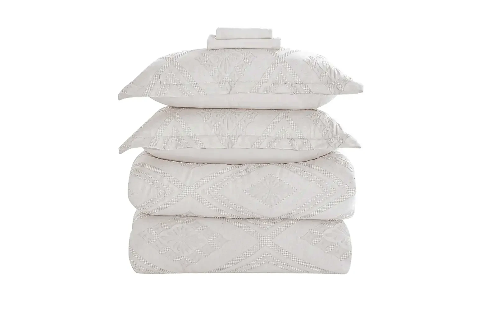 Andalus Cotton Waffle  Jacquard Comforter Bedding Set 6 PCS - Queen L.Beige