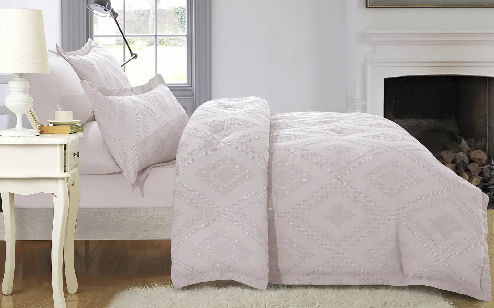 Andalus Cotton Waffle  Jacquard Comforter Bedding Set 6 PCS - Queen Beige