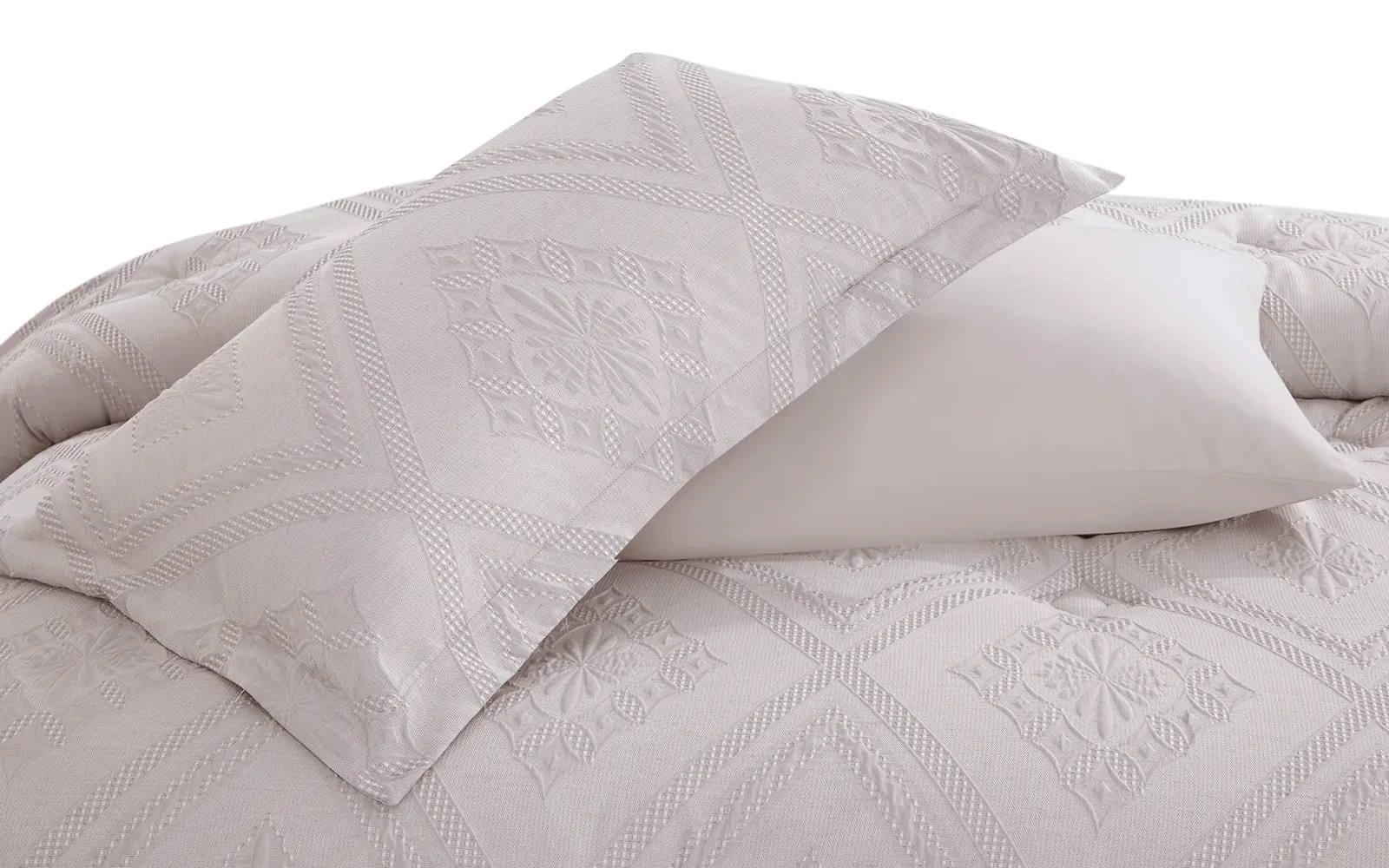 Andalus Cotton Waffle  Jacquard Comforter Bedding Set 6 PCS - Queen Beige