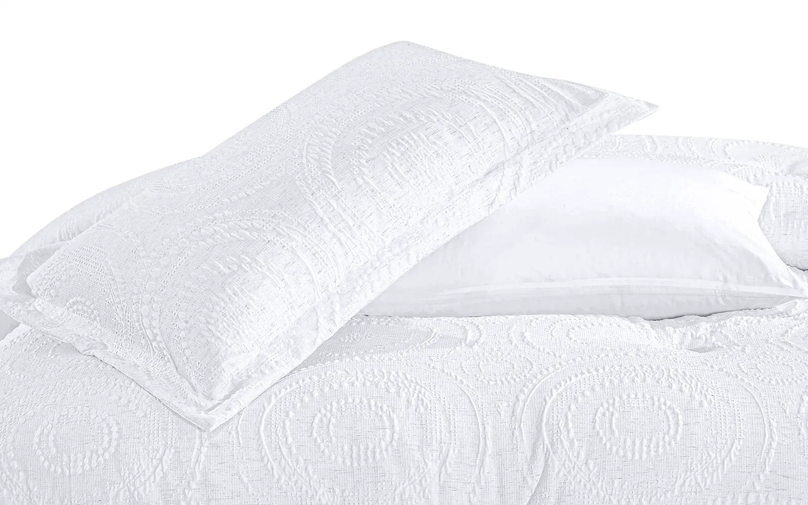 Oriental Cotton Waffle Jacquard Comforter Bedding Set 6 PCS - Queen Off White