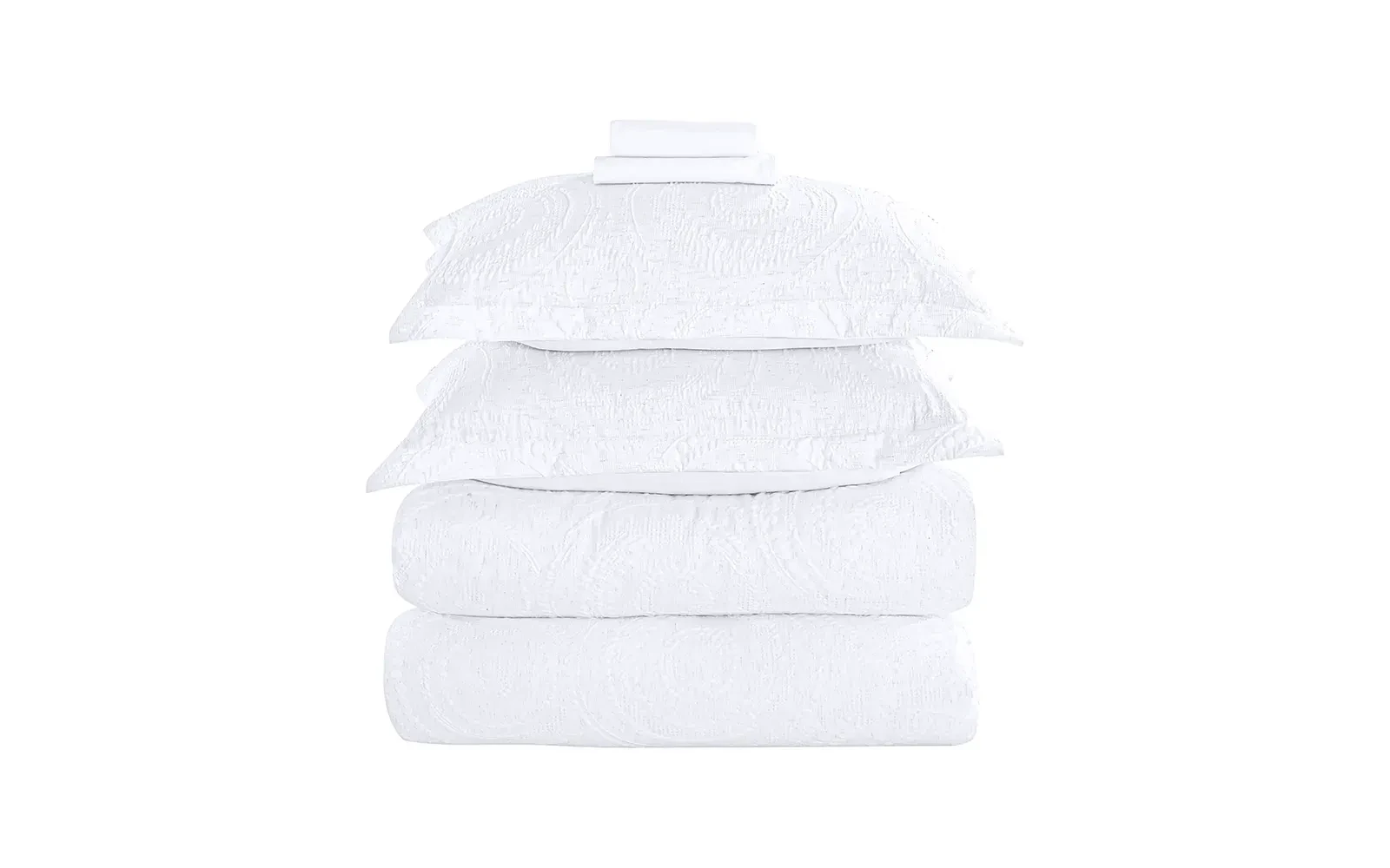 Oriental Cotton Waffle Jacquard Comforter Bedding Set 6 PCS - Queen Off White