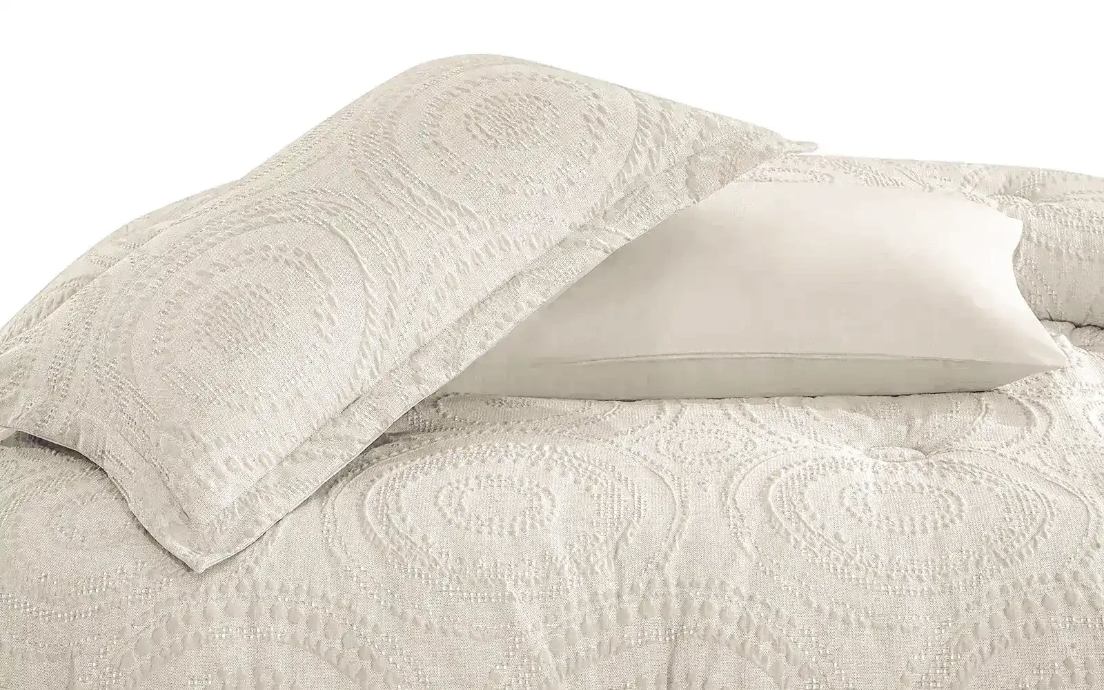 Oriental Cotton Waffle Jacquard Comforter Bedding Set 6 PCS - Queen Beige
