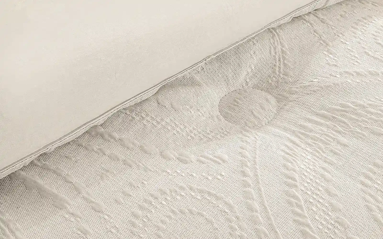Oriental Cotton Waffle Jacquard Comforter Bedding Set 6 PCS - Queen Beige