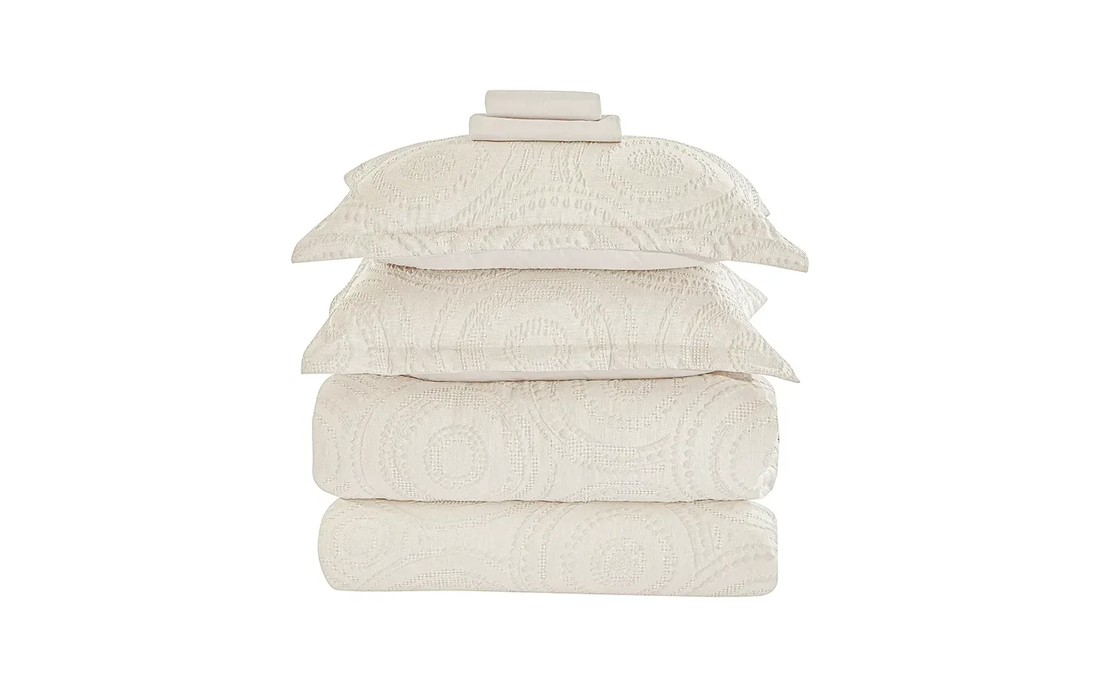 Oriental Cotton Waffle Jacquard Comforter Bedding Set 6 PCS - Queen Beige